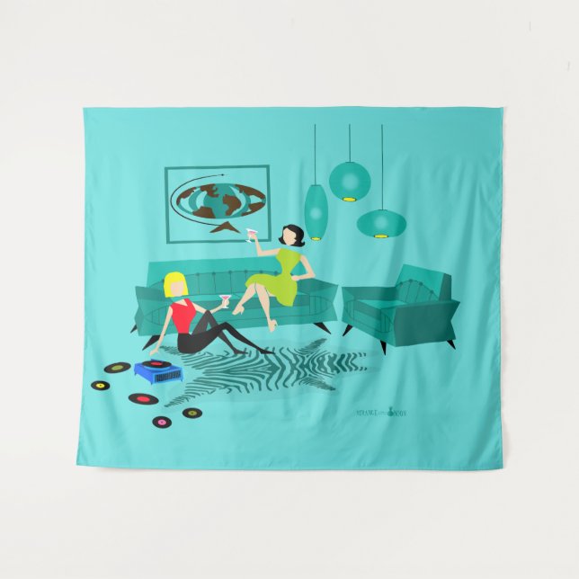 Die Retro Nacht des Mädchens in der Tapisserie Wandteppich (Vorderseite (Horizontal))