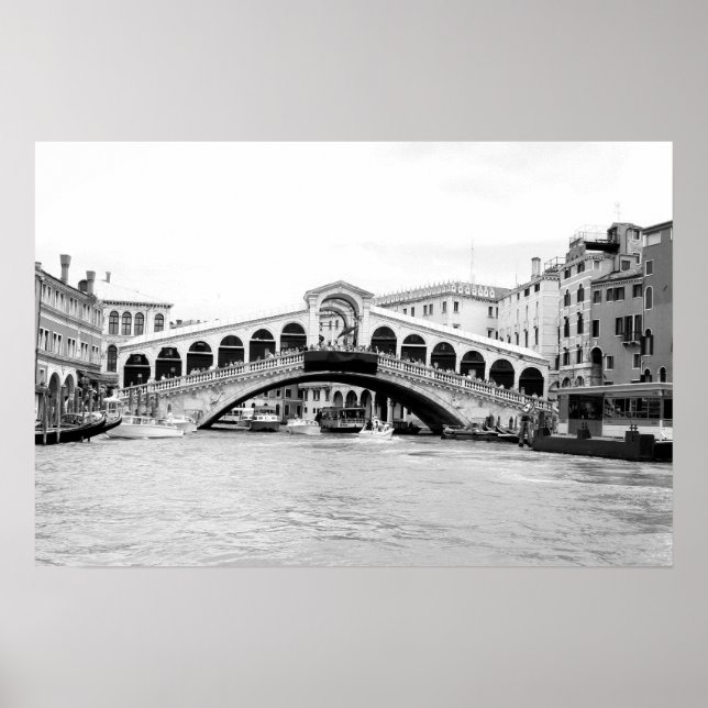 Die Rialto-Brücke ist schwarz und weiß, Venedig. Poster (Vorne)