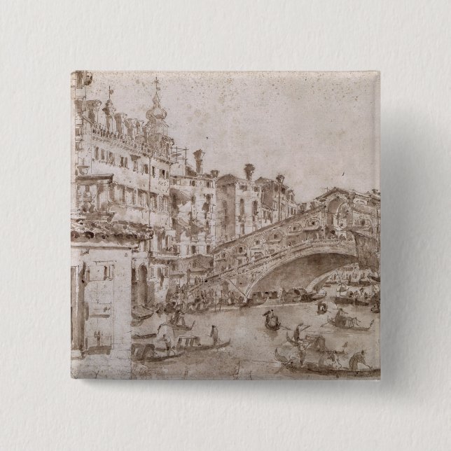 Die Rialto Brücke, Venedig Button (Vorderseite)