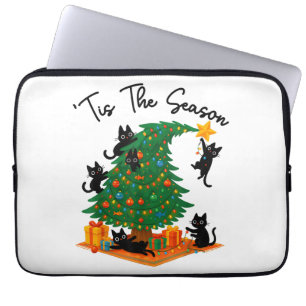 Die richtige Zeit Weihnachtsbaum Süße schwarze Kat Laptopschutzhülle