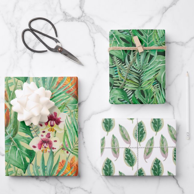 Die riesigen Blätter von Palmen und Monstera (Vorderseite)