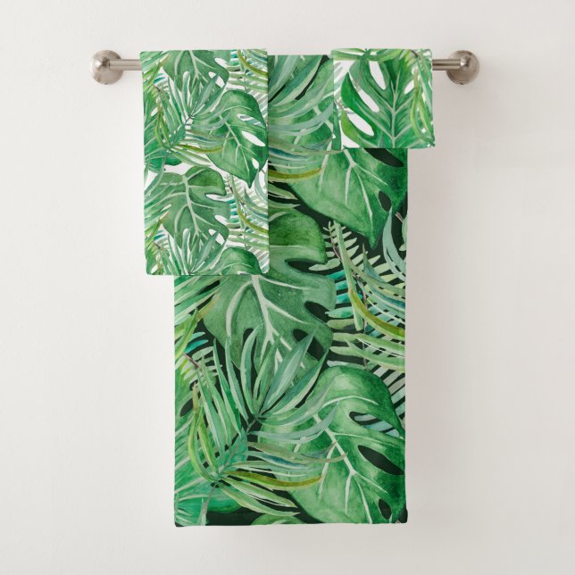 Die riesigen Blätter von Palmen und Monstera Badhandtuch Set (Insitu)
