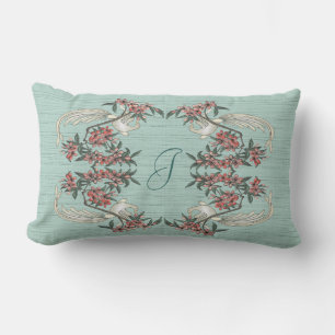 Die Romantik von Seide mit Monogramm Aqua Lendenkissen
