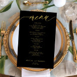 Die romantische Goldtypografie der schwarzen Hochz<br><div class="desc">Einfache Imitate Gold und schwarz modische minimalistische kalligraphische Skript benutzerdefinierte Textvorlage BUDGET erschwingliche Hochzeitsmenu Karte.</div>
