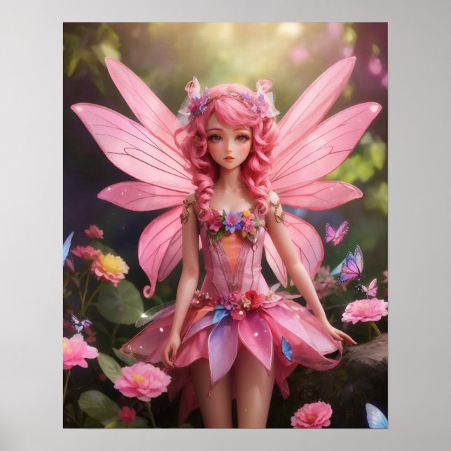 Die rosa Fee | Fantasy Digital Art Poster (Vorne)