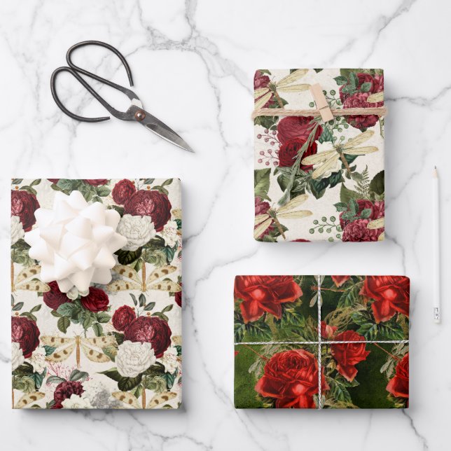 Die Rose- und Dragonfly-Serie (Design4) Geschenkpapier Set (Vorderseite)