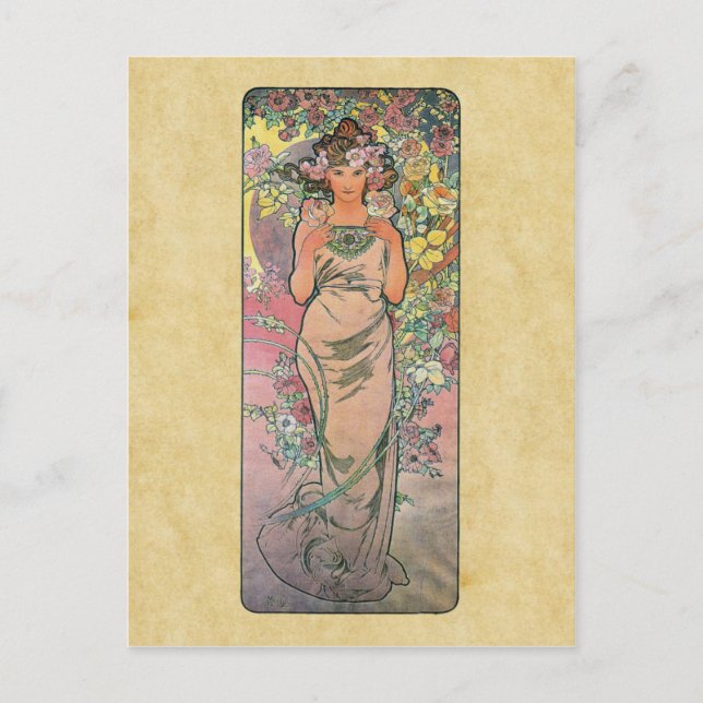 Die Rose von Alfons Mucha 1898 Postkarte (Vorderseite)
