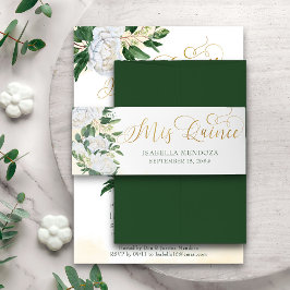 Die Rose von Green und Gold White Peony Mis Quince Einladungsbanderole