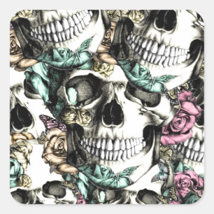 Die Rose wird mit Schmetterlingen abgebaut. Quadratischer Aufkleber