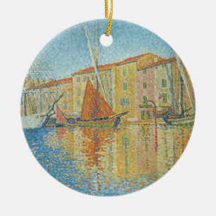 Die Rote Bühne von Paul Signac, Vintager Pointilli Keramikornament