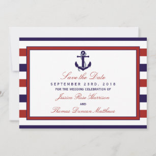 Die rote & marineblaue nautische Anker-Hochzeitssa Save The Date