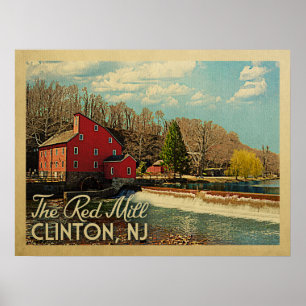 Die rote Mühle Clinton New Jersey Vintage Reise Poster
