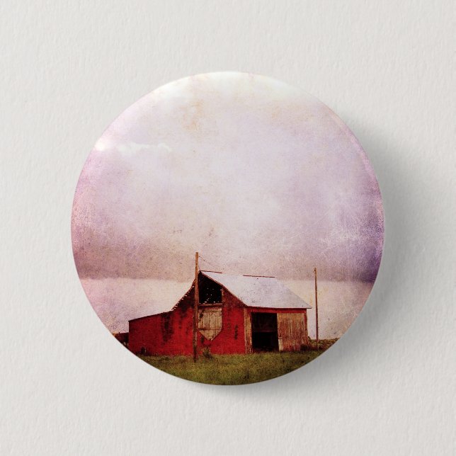 Die rote Scheune bei Sonnenuntergang Button (Vorderseite)