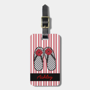 Die roten Streifen u. schwarzer Polka-Punkt, die Gepäckanhänger