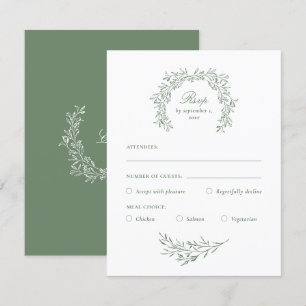 Die RSVP-Karte ist stilvoll und elegant, grüne Mah RSVP Karte