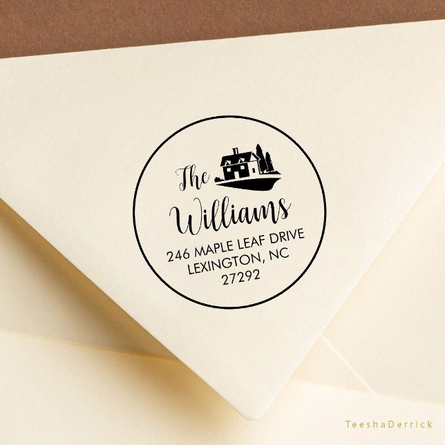 Die Rücksendeadresse des neuen Hauses Gummistempel (Our New House Address Announcement Modern Rustic Round Rubber Stamp)