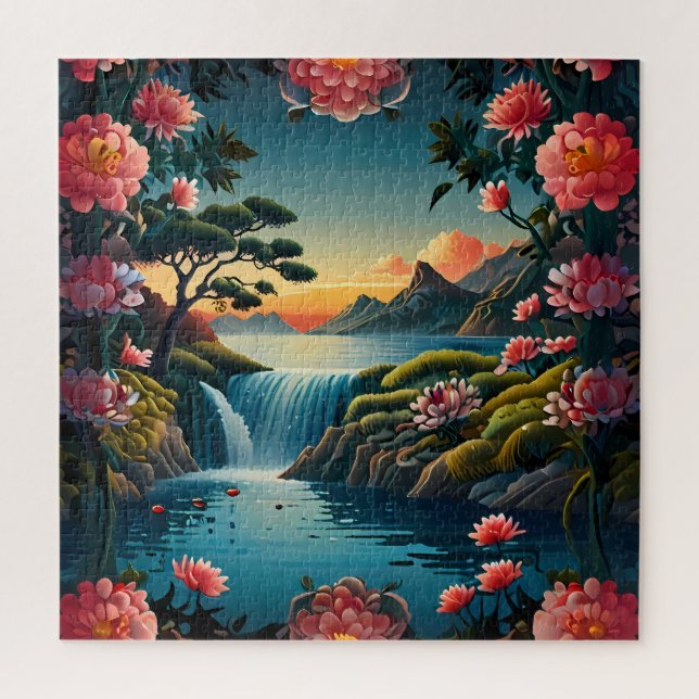 "Die Ruhe am Sonnenuntergang: Traditionelle chines Puzzle (Vertikal)