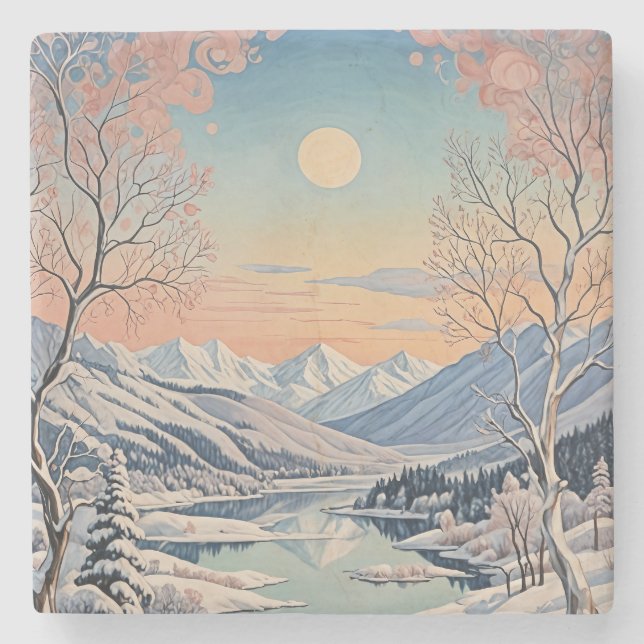 Die Ruhe im Winter Steinuntersetzer (Vorderseite)