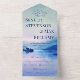 Die ruhige Insel Berge Landschaft Hochzeit All In One Einladung