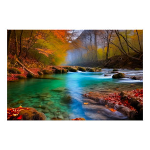 Die ruhige Landschaft der Herbstflüsse Poster