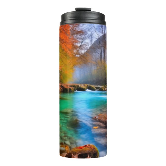 Die ruhige Landschaft der Herbstflüsse Thermosbecher (Vorderseite)