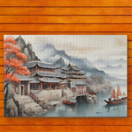 Die ruhige Szene des orientalischen Fischerdorfes Puzzle