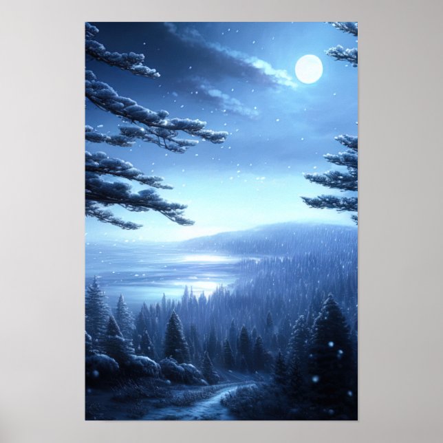 Die ruhige Winternacht im Wald Poster (Vorne)