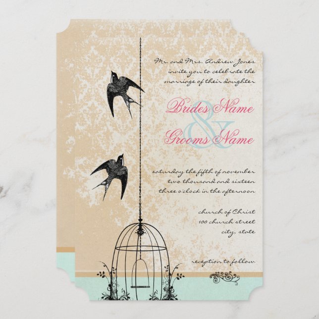 Die Rustic Love Bird Birdcage Hochzeit Einladung (Vorne/Hinten)