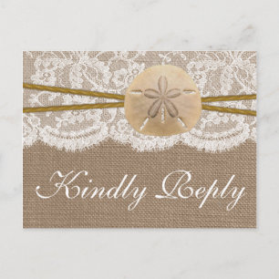 Die Rustic Sand Dollar Hochzeitskollektion RSVP Einladungspostkarte