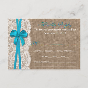 Die Rustikal Blue Bow Wedding Collection RSVP Card Karte