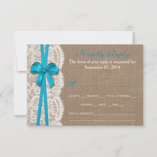 Die Rustikal Blue Bow Wedding Collection RSVP Card Karte (Vorderseite)