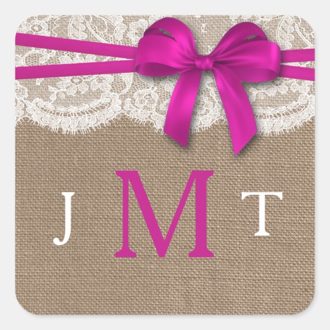Die rustikal-rosa-Bow-Hochzeitskollektion Siegel Quadratischer Aufkleber (Vorderseite)