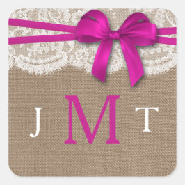Die rustikal-rosa-Bow-Hochzeitskollektion Siegel Quadratischer Aufkleber