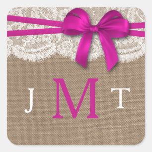 Die rustikal-rosa-Bow-Hochzeitskollektion Siegel Quadratischer Aufkleber