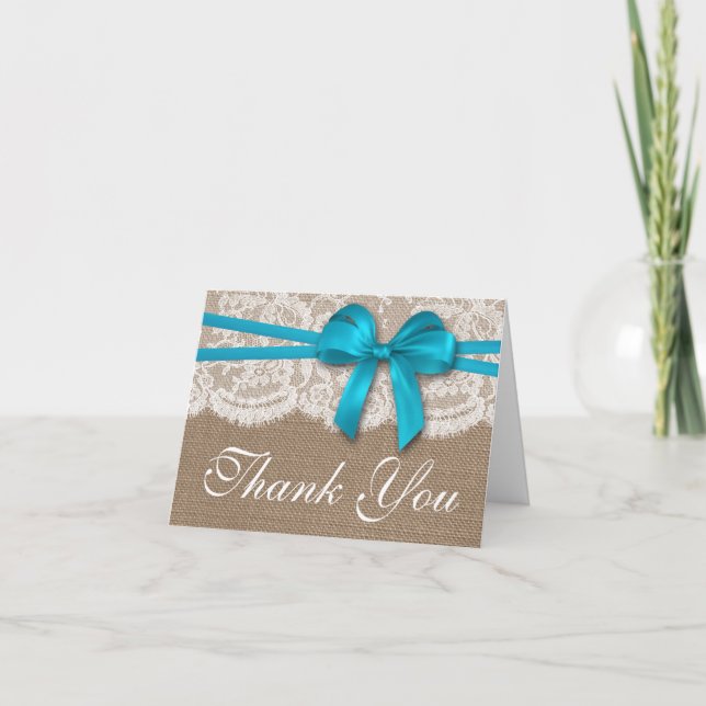 Die rustikale Blue Bow Wedding Collection Dankeskarte (Vorderseite)