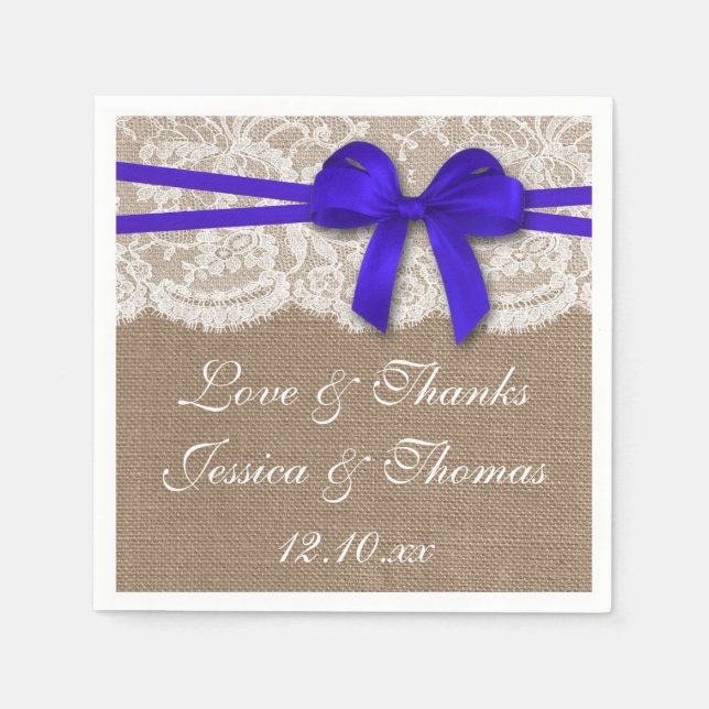 Die rustikale Blue Bow Wedding Collection Serviette (Vorderseite)