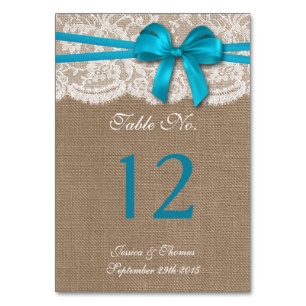 Die rustikale Blue Bow Wedding Collection Tischnummer