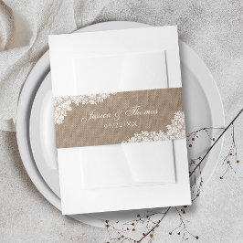 Die rustikale Burlap- und Vintage White Lace-Kolle Einladungsbanderole