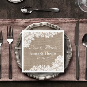 Die rustikale Burlap- und Vintage White Lace-Kolle Serviette