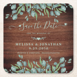 Die rustikale Eukalyptus-Hochzeit rettet das Datum Rechteckiger Pappuntersetzer