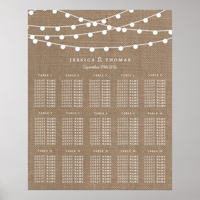 Die rustikale Hochzeitskollektion der Burlap-Licht Poster (Vorne)