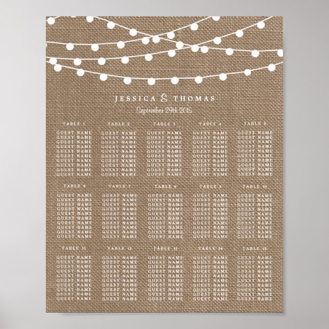 Die rustikale Hochzeitskollektion der Burlap-Licht Poster (Vorne)
