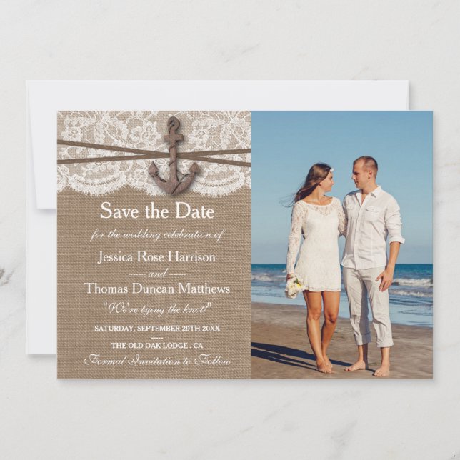 Die rustikale Hochzeitskollektion mit dem Anker Save The Date (Vorderseite)