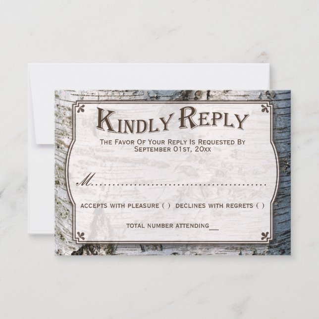 Die rustikale Hochzeitskollektion Silberbaum RSVP Karte (Vorderseite)