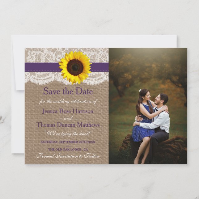 Die rustikale Hochzeitssammlung für Sonnenblumen - Save The Date (Vorderseite)