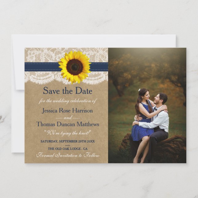 Die rustikale Kraft Sonnenblumen-Hochzeitssammlung Save The Date (Vorderseite)