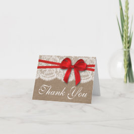 Die rustikale Red Bow Wedding Collection Dankeskarte
