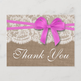 Die rustikale rosa Bow-Hochzeitskollektion Postkarte