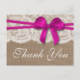 Die rustikale rosa Bow-Hochzeitskollektion Postkarte