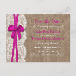 Die rustikale rosa Bow-Kollektion Save the Date Ankündigungspostkarte